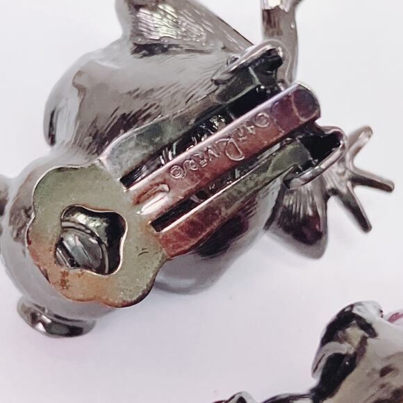 Joan Rivers Signed Frog Earrings Rhinestones Fx Pearl Clip On Vintage Whimsical - Picture 8 of 11